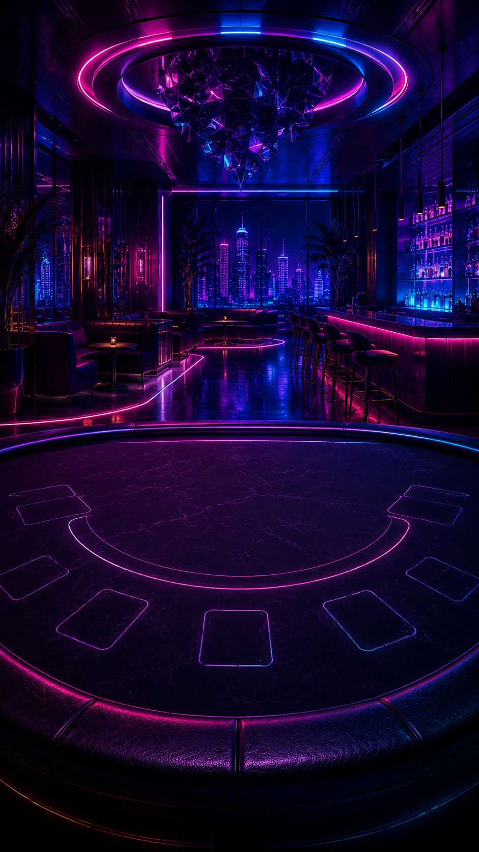 Midnight Mirage — high-rise lounge with city skyline view