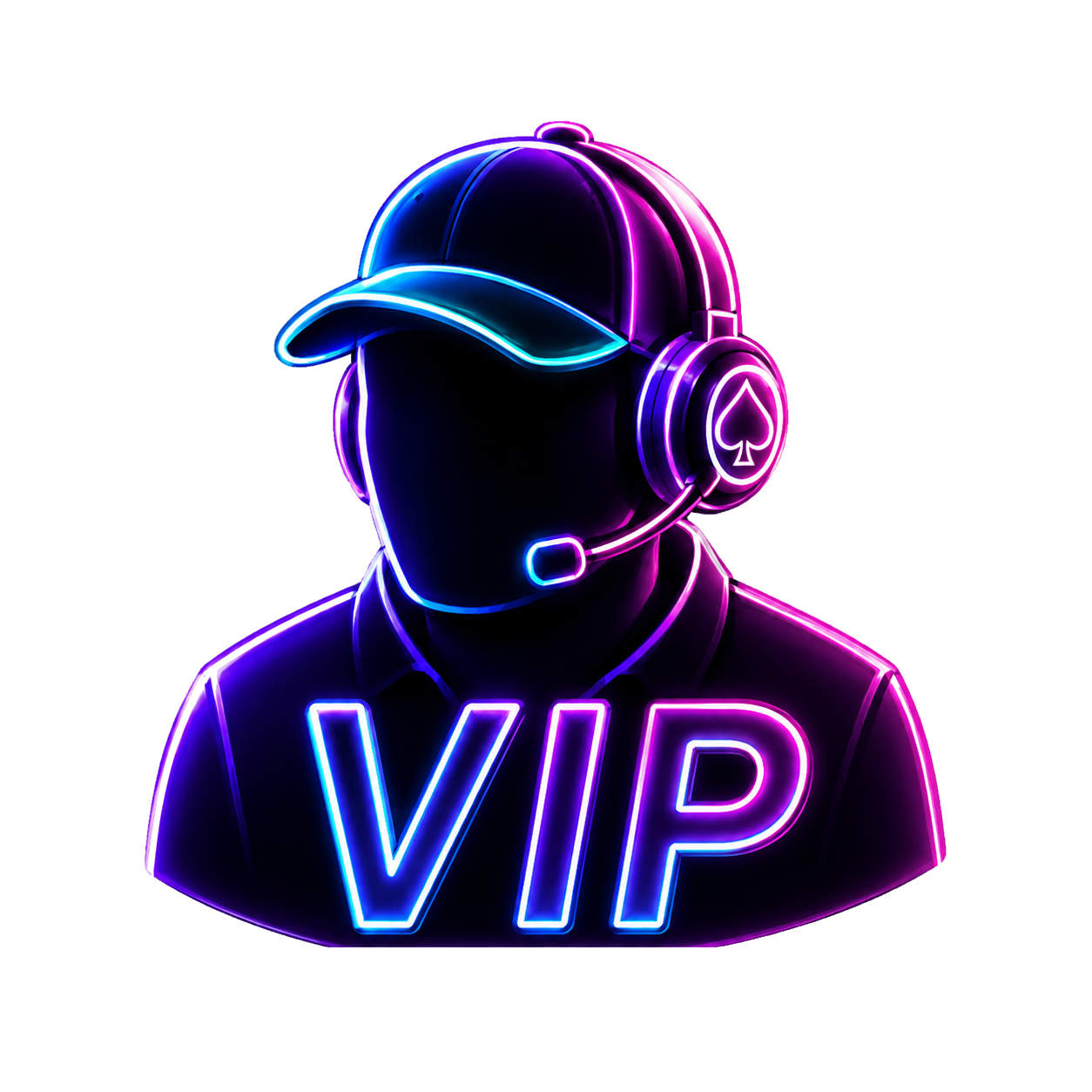 VIP Coach mascot — a neon avatar with cap, headphones, and VIP signage